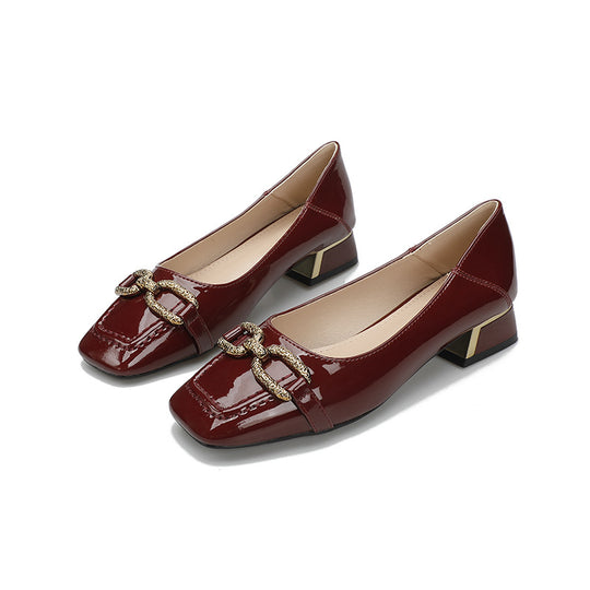 Damen Elegante Blockabsatz Pumps mit detailverzierter Schnalle EB