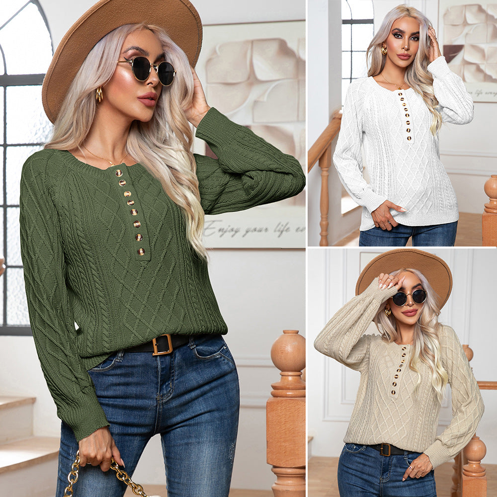 Damen Strickpullover mit eleganten Knopfdetails und modernem Zopfmuster EB