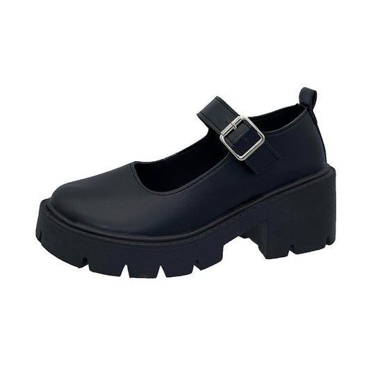 Damen Mary Jane Schuhe mit robustem Plateau und modischem Riemchen EB