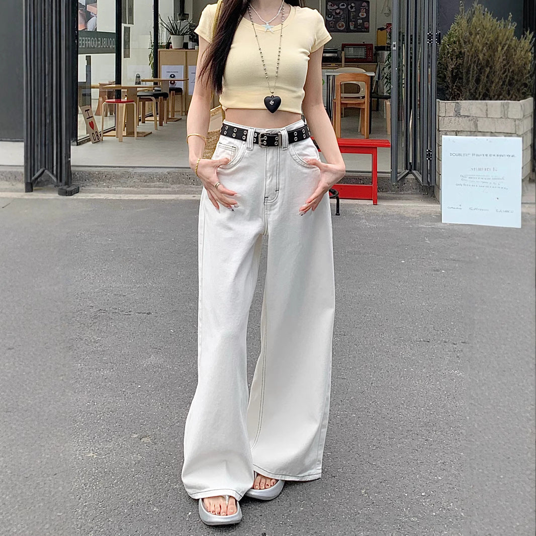 Damen weit geschnittene Denim-Hose mit hohem Bund und lässigem Schnitt EB