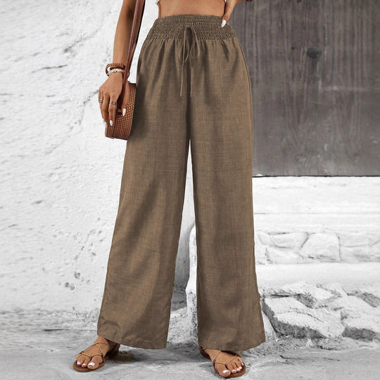 Damen weit geschnittene Sommerhose mit elastischem Bund und Kordelzug EB