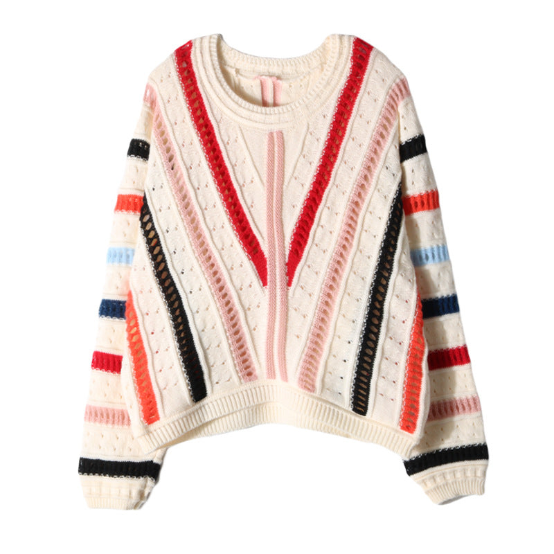 Damen lässiger Strickpullover mit modernem Farbverlauf und einzigartiger Lochstruktur EB