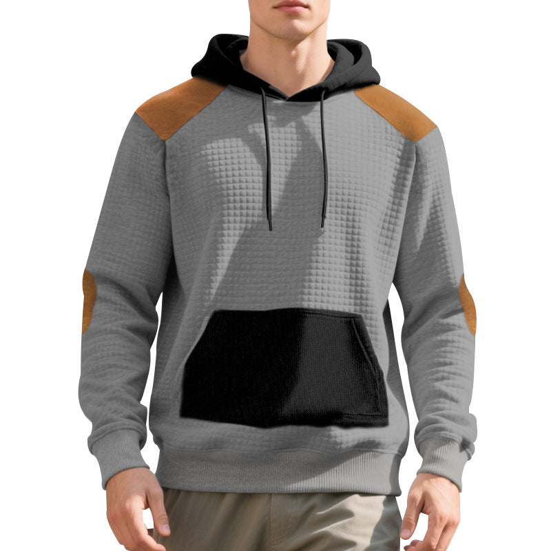 Herren nan urbaner Waffelstrick-Kapuzenpullover mit Kängurutasche und Besatz EB