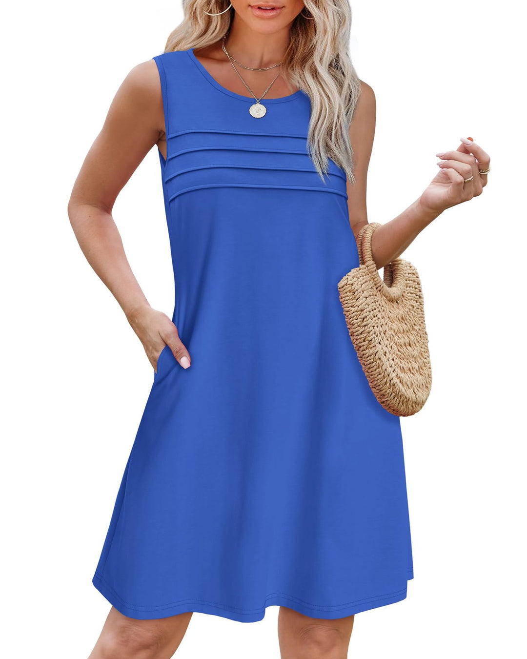 Damen Sommerkleid mit eleganter Faltenstruktur und praktischen Eingrifftaschen EB