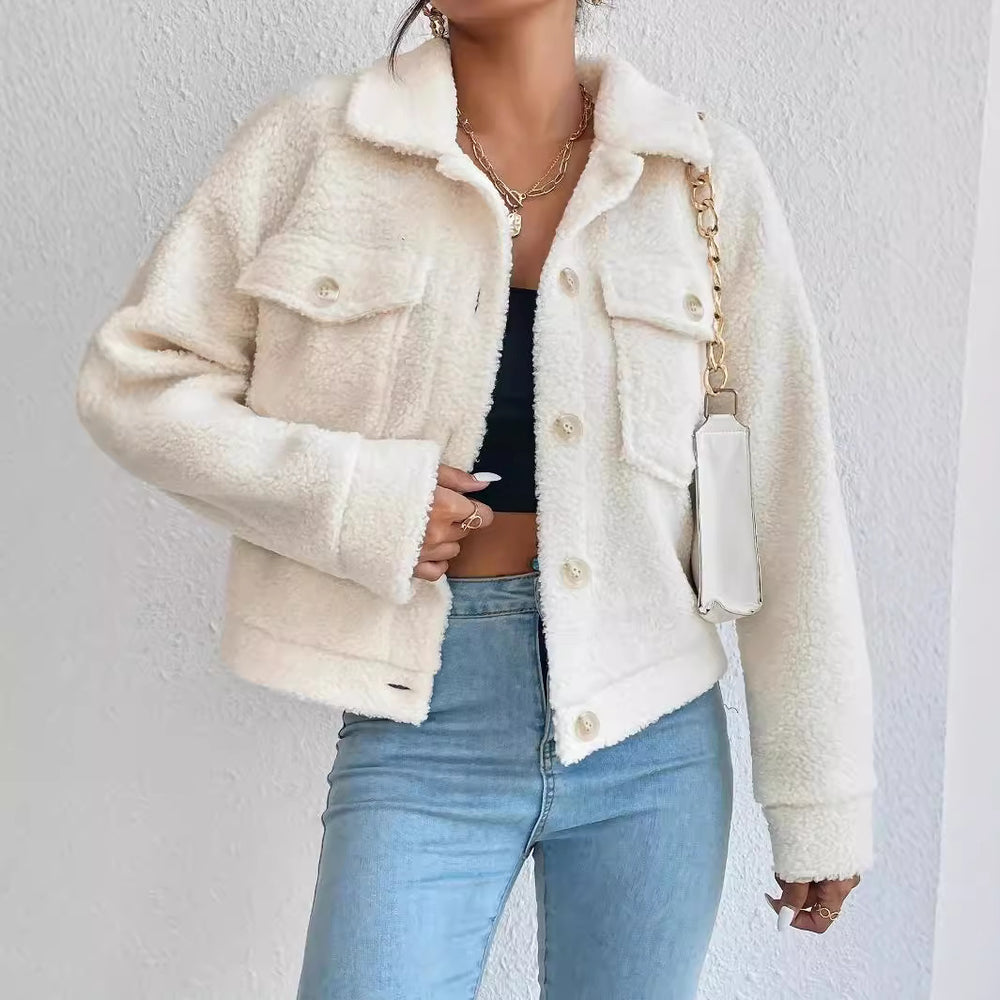 Damen Kuschelige Fleecejacke im stylishen Design mit Taschen EB