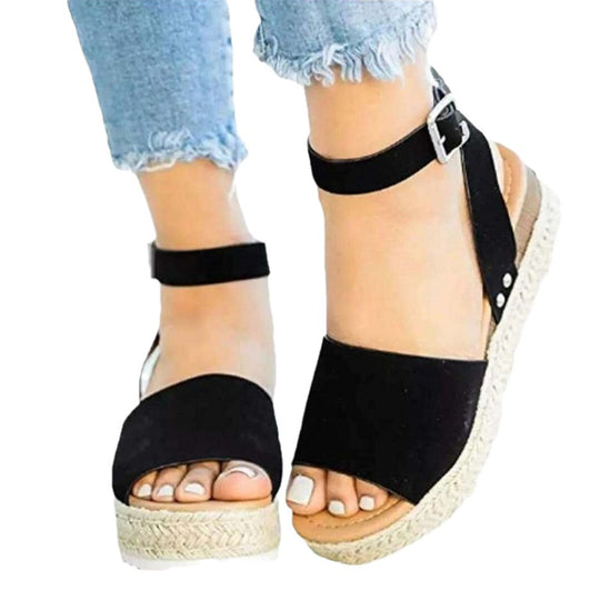 Damen Wedge-Sandalen mit elastischem Riemen und komfortablem Fußbett EB
