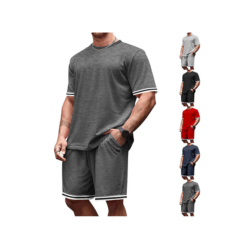 Herren nan sportliches Lounge-Set aus hochwertiger Baumwollmischung mit körpernahem Kurzarmshirt und Kordel-Shorts mit kontrastierenden Bündchen EB