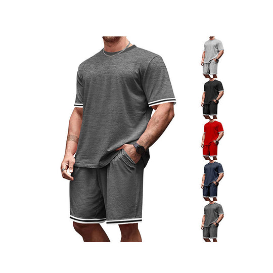 Herren nan sportliches Lounge-Set aus hochwertiger Baumwollmischung mit körpernahem Kurzarmshirt und Kordel-Shorts mit kontrastierenden Bündchen EB