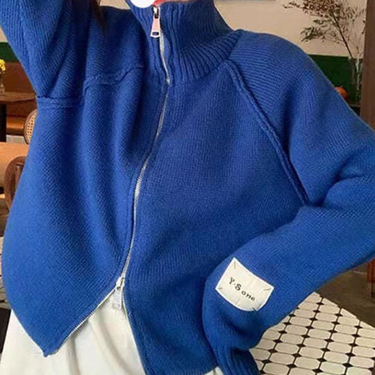 Damen Strickjacke mit hochwertigem Reißverschluss und Stehkragen EB