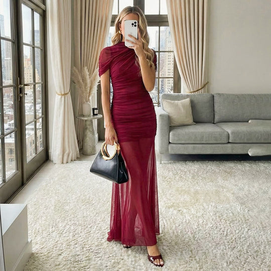 Damen Elegantes Abendkleid mit raffinierten Drapierungen und figurbetontem Schnitt EB