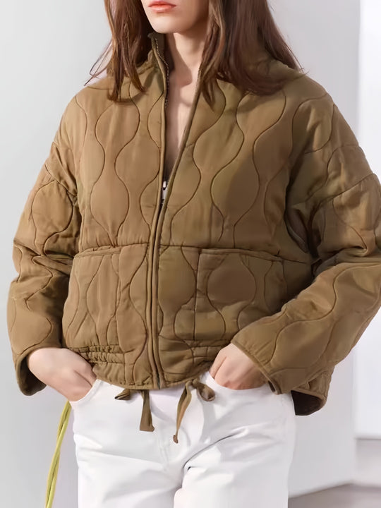 Damen gesteppte Oversized-Jacke mit hohem Kragen und elastischem Bund EB