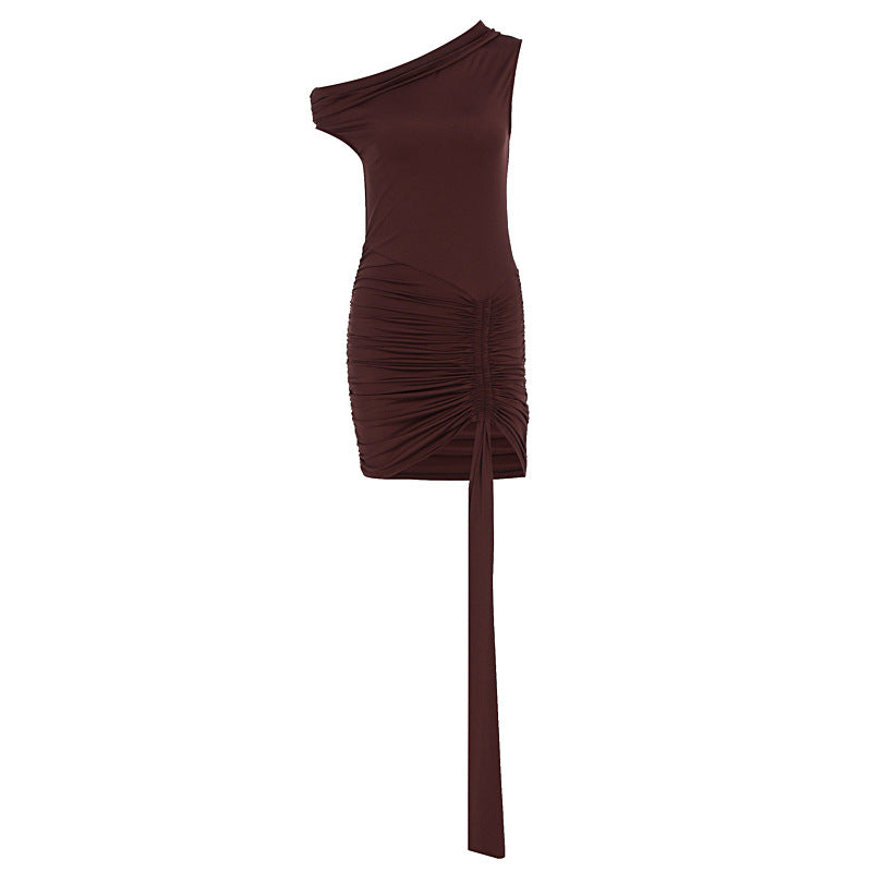Damen Einseitig Schulterfreies Minikleid mit Drapierung und Raffung EB