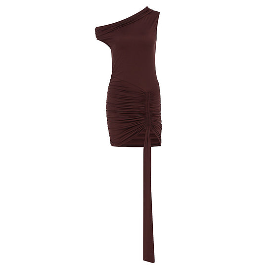 Damen Einseitig Schulterfreies Minikleid mit Drapierung und Raffung EB