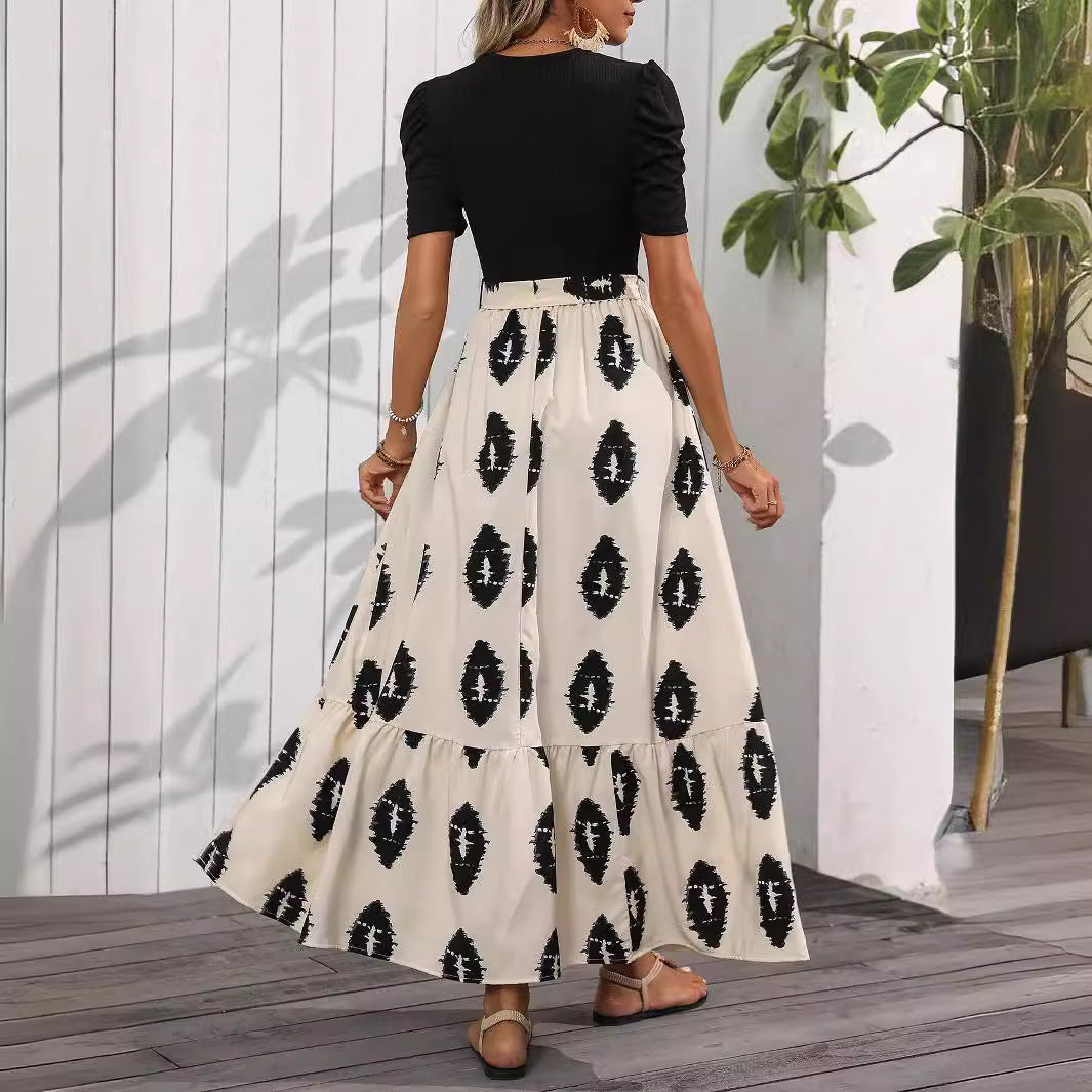 Damen Maxikleid mit voluminösem Rock und tailliertem Oberteil EB