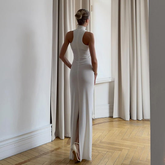 Damen Elegantes Maxikleid mit asymmetrischem Halterneck-Design EB