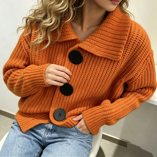 Damen Grobstrick-Cardigan mit breitem Umlegekragen EB