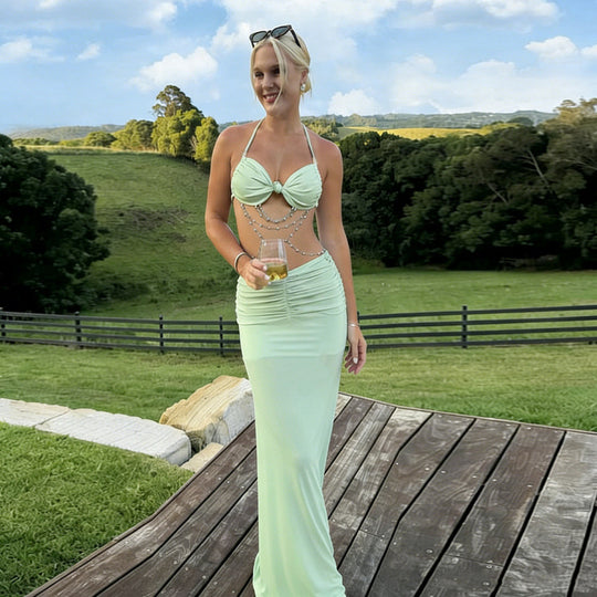 Damen Elegantes Wickelkleid mit geknotetem Oberteil und figurbetontem Schnitt EB