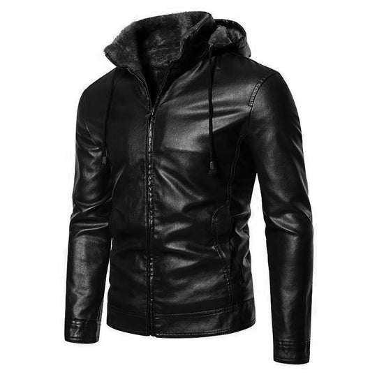 Herren modische Kunstlederjacke mit warmem Innenfutter EB