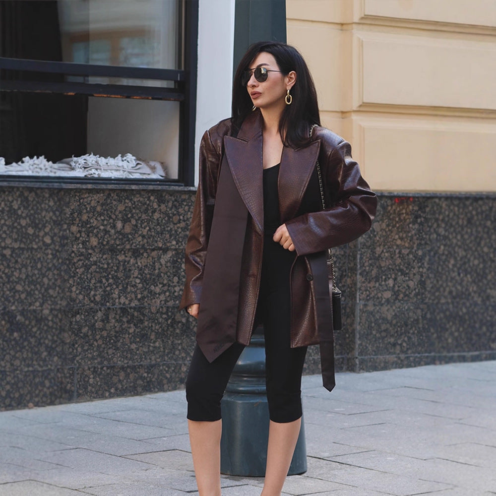Damen modischer Kunstleder-Blazer mit Croco-Optik EB
