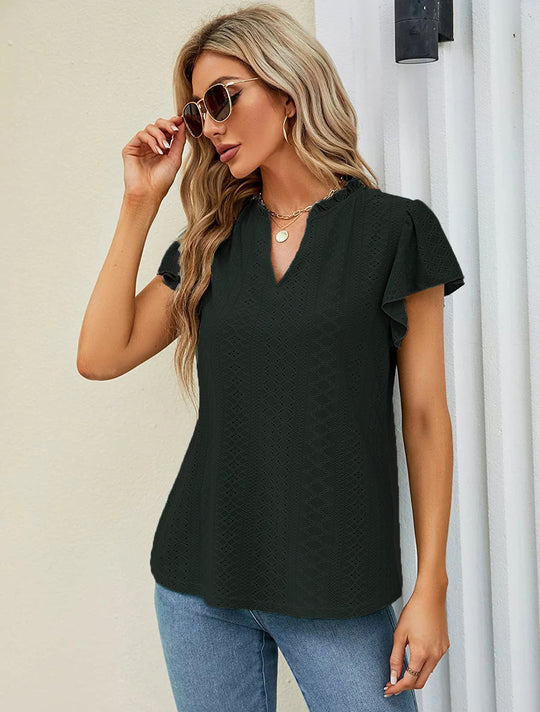 Damen luftige Bluse mit Spitzendetail EB