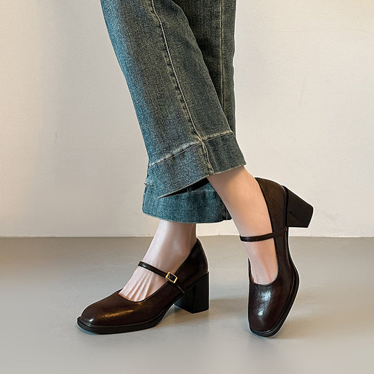 Damen elegante Mary Jane Pumps mit komfortablem Blockabsatz EB