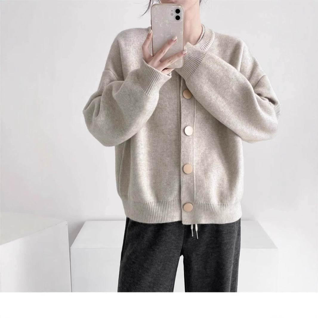 Damen Oversized Strickjacke mit großen Holzknöpfen und weitem Schnitt EB
