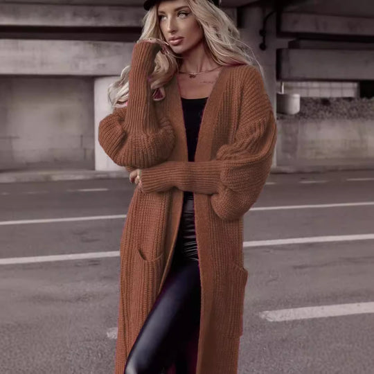 Damen Langer Strickcardigan mit tieferem Rückensaum und lässigem Schnitt EB
