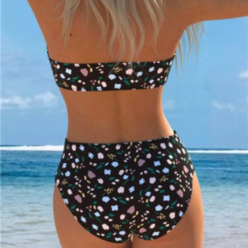 Damen Bandeau-Bikini mit floralem Muster und hohem Taillenschnitt EB