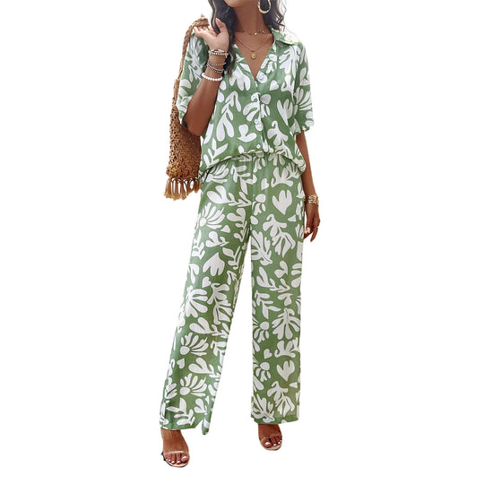Damen Lässiges Zweiteiliges Set mit weitem Hosen-Design und elegantem Oberteil EB