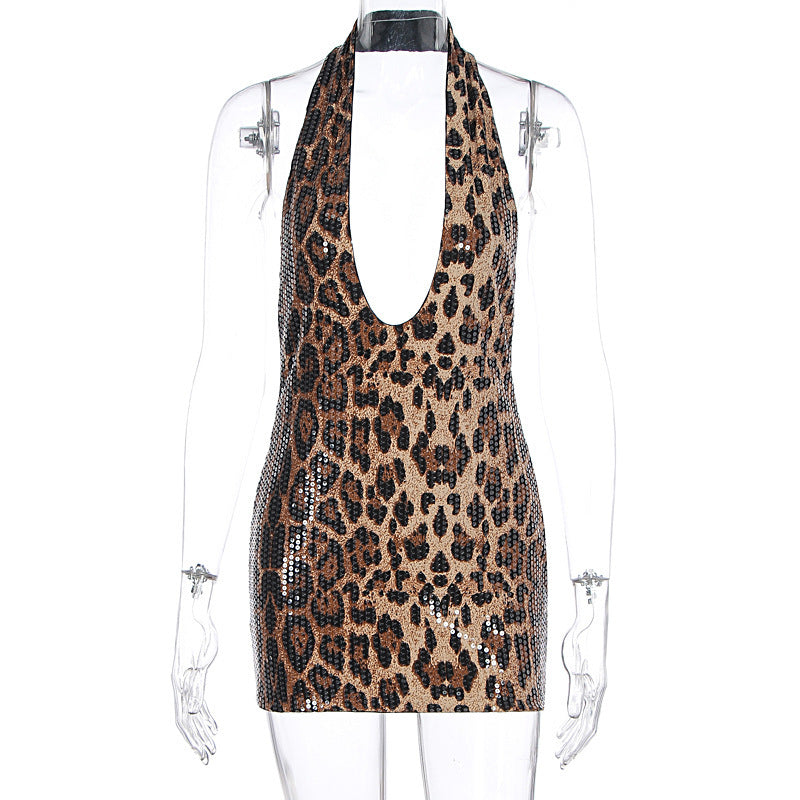 Damen Glamouröses Mini-Kleid mit tiefem V-Ausschnitt und glamourösem Paillettenbesatz EB