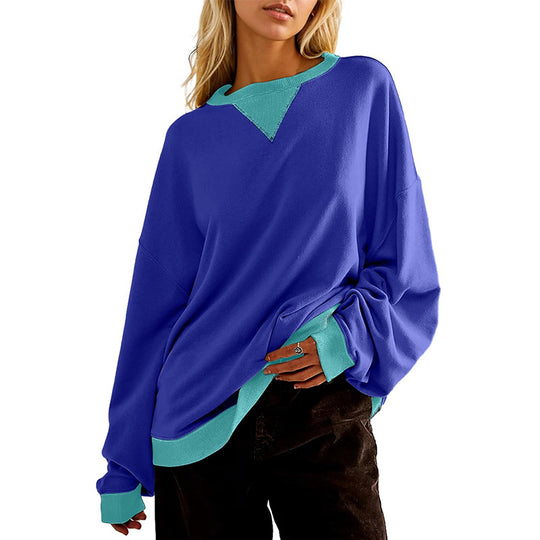 Damen lässiges Sweatshirt mit V-Ausschnitt und Kontrastbündchen EB