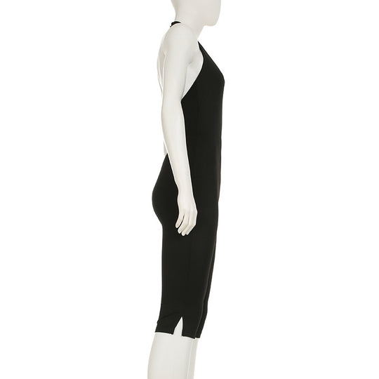 Damen körperbetonter Jumpsuit mit tiefem Rückenausschnitt und reinem Design EB