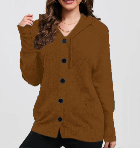 Damen Strickjacke mit Kapuze und praktischen Knopfdetails EB