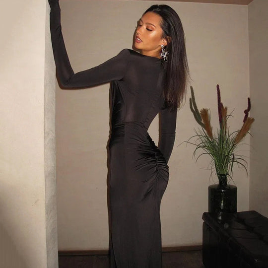 Damen Elegantes Wickelkleid mit tiefem V-Ausschnitt und seitlichem Schlitz EB