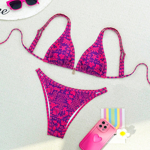 Damen Triangel-Bikini mit floralem Design und modischen Akzenten EB