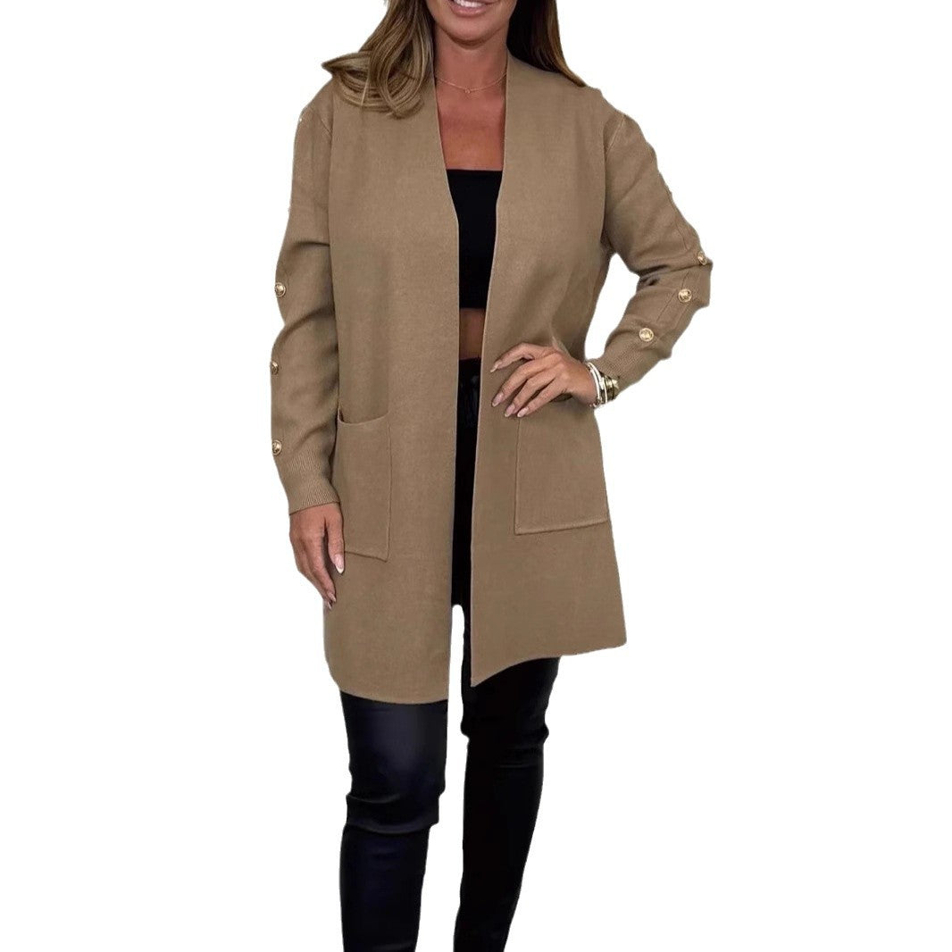 Damen Elegante Strickjacke mit Knopfdetails und Taschen EB