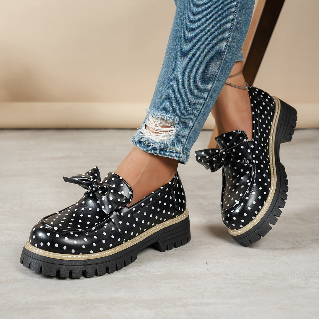Damen  lässige Loafer mit Pünktchenmuster und Zierschleife auf profilierter Plateau-Sohle EB