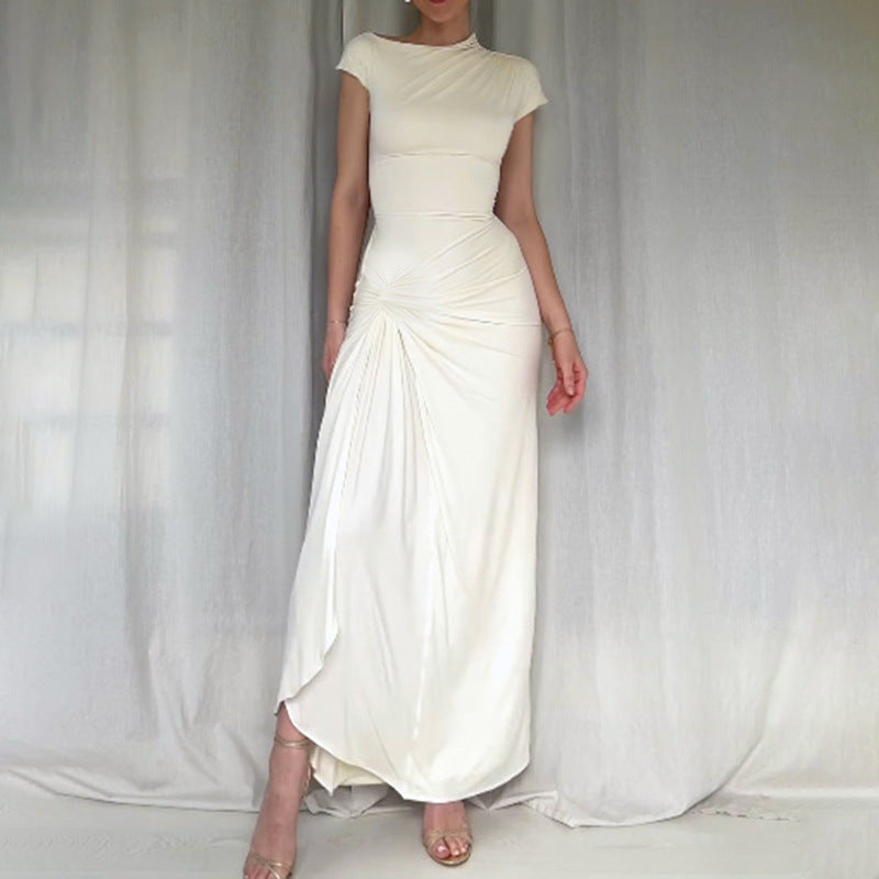 Damen Elegantes Langarm-Maxikleid mit hohem Schlitz EB