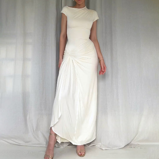 Damen Elegantes Langarm-Maxikleid mit hohem Schlitz EB
