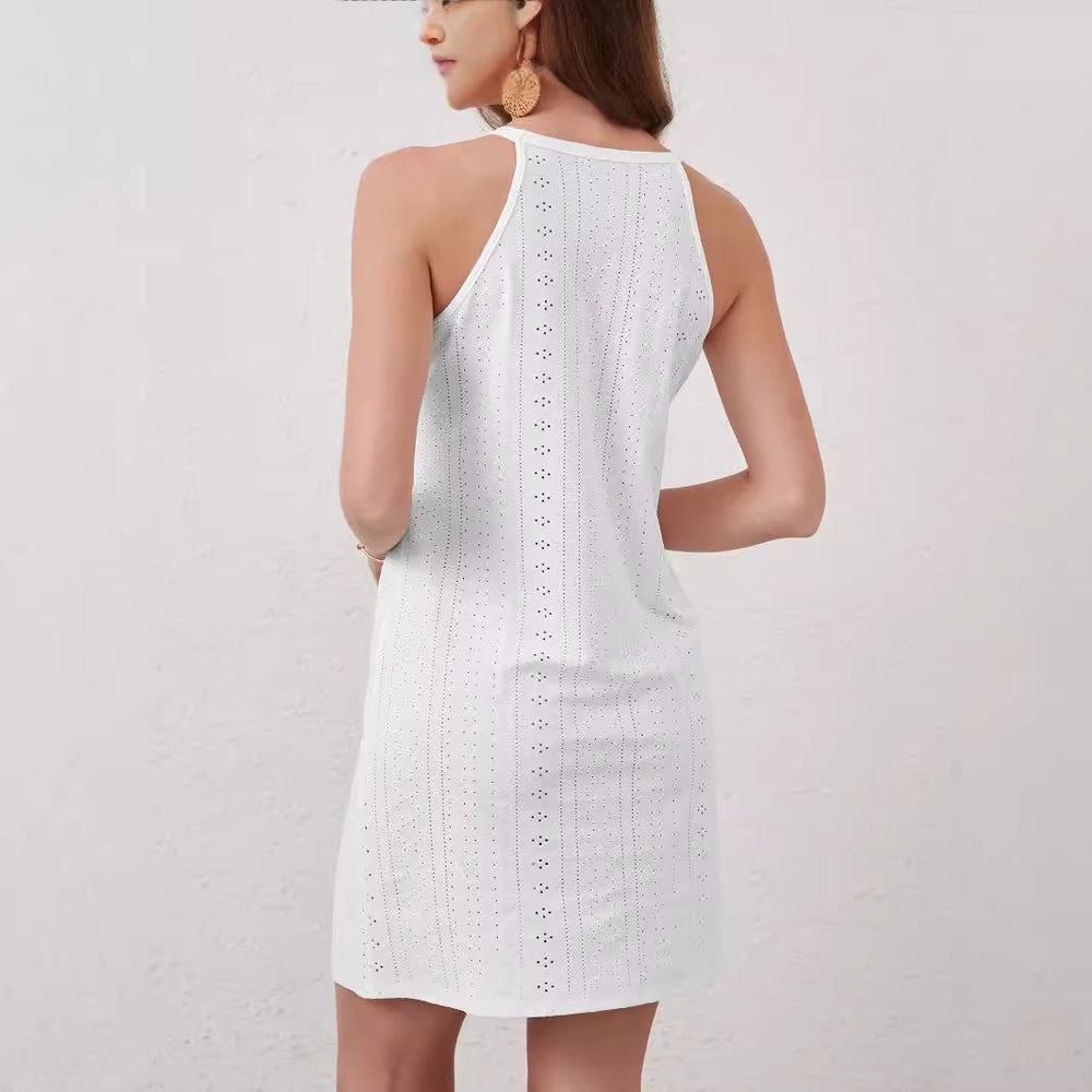 Damen Sommerkleid mit floraler Spitze und hochgeschlossenem Ausschnitt EB