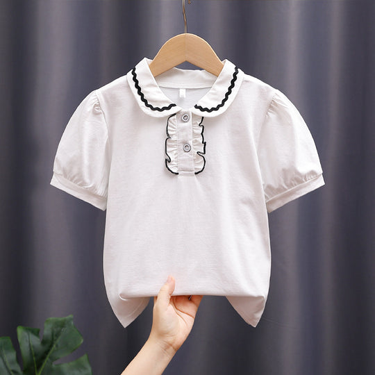 Mädchen modische Bluse mit Rüschenkragen und Puffärmeln EB