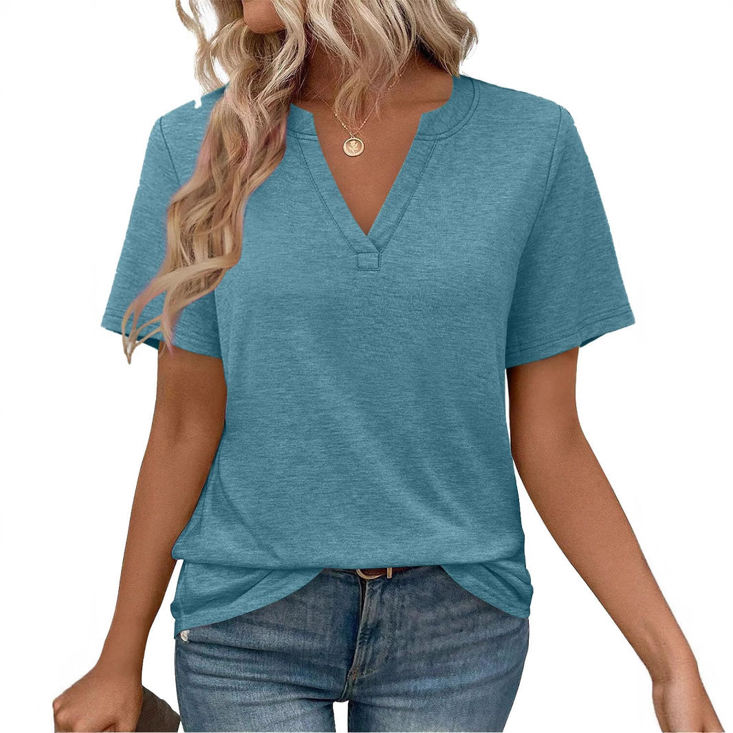 Damen zeitloses V-Ausschnitt T-Shirt mit lässigem Schnitt EB