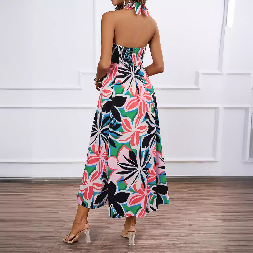 Damen Maxi-Bustierkleid mit floralen Akzenten und elastischem Oberteil EB