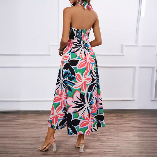 Damen Maxi-Bustierkleid mit floralen Akzenten und elastischem Oberteil EB