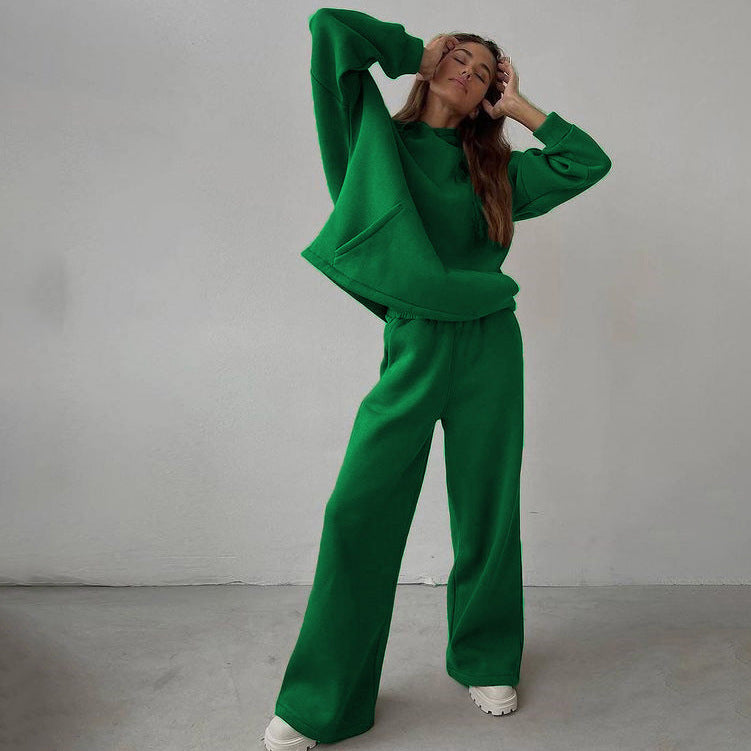 Damen nan Cozy-Komplettset mit extraweichem Oversize-Hoodie, Kängurutasche und High-Waist Palazzo-Sweathose EB