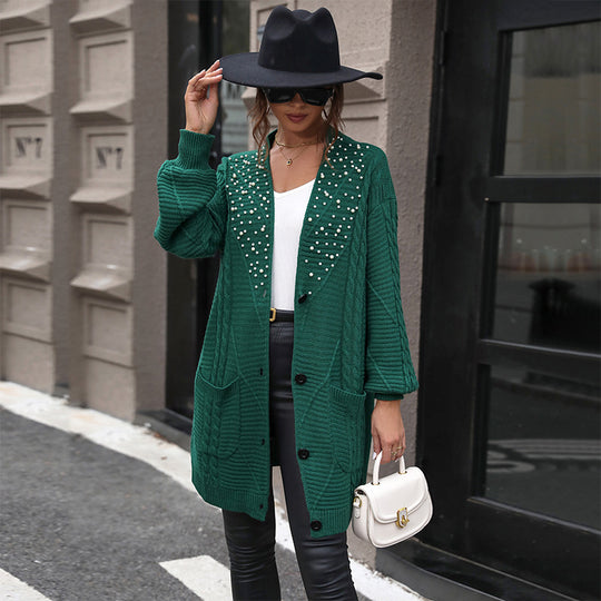 Damen Strickjacke mit Perlenverzierung und lässigem Schnitt EB