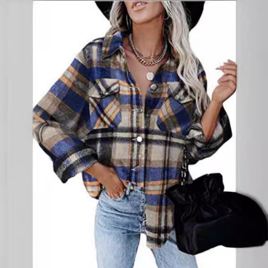 Damen Karierte Flanellbluse mit praktischen Brusttaschen und lässigem Schnitt EB