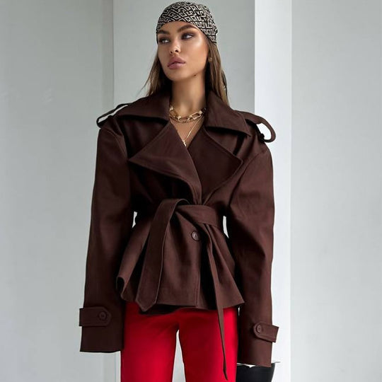 Damen Elegante Trenchcoat mit Taillengürtel und weitem Schnitt EB
