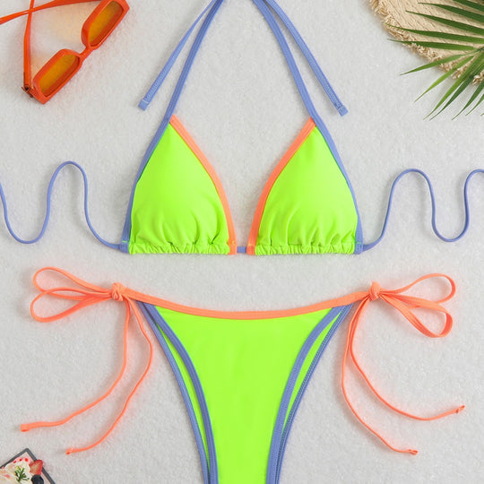 Damen Bikini-Set mit verstellbaren Trägern und buntem Farbakzent EB