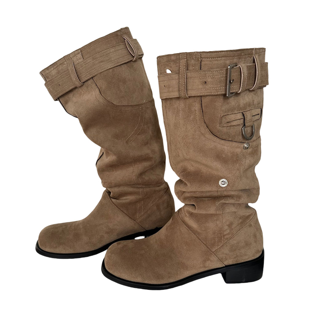 Damen modische Stiefel mit verstellbarem Gummibund und komfortablem Blockabsatz EB